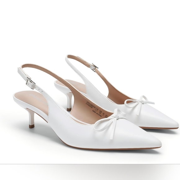 NWT White Slingback Kitten Heels Pointed Toe Bow Size 8 Elegant - Picture 6 of 7